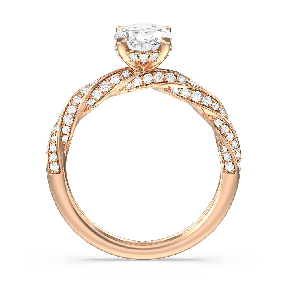 Oval Cut Twisted Rope Hidden Halo Engagement Ring with Lab Grown Diamond in 14KT Rose Gold view 2
