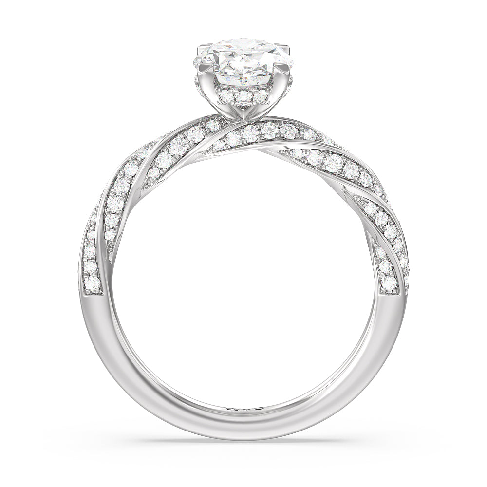 Oval Cut Twisted Rope Hidden Halo Engagement Ring with Lab Grown Diamond in 14KT Platinum view 2
