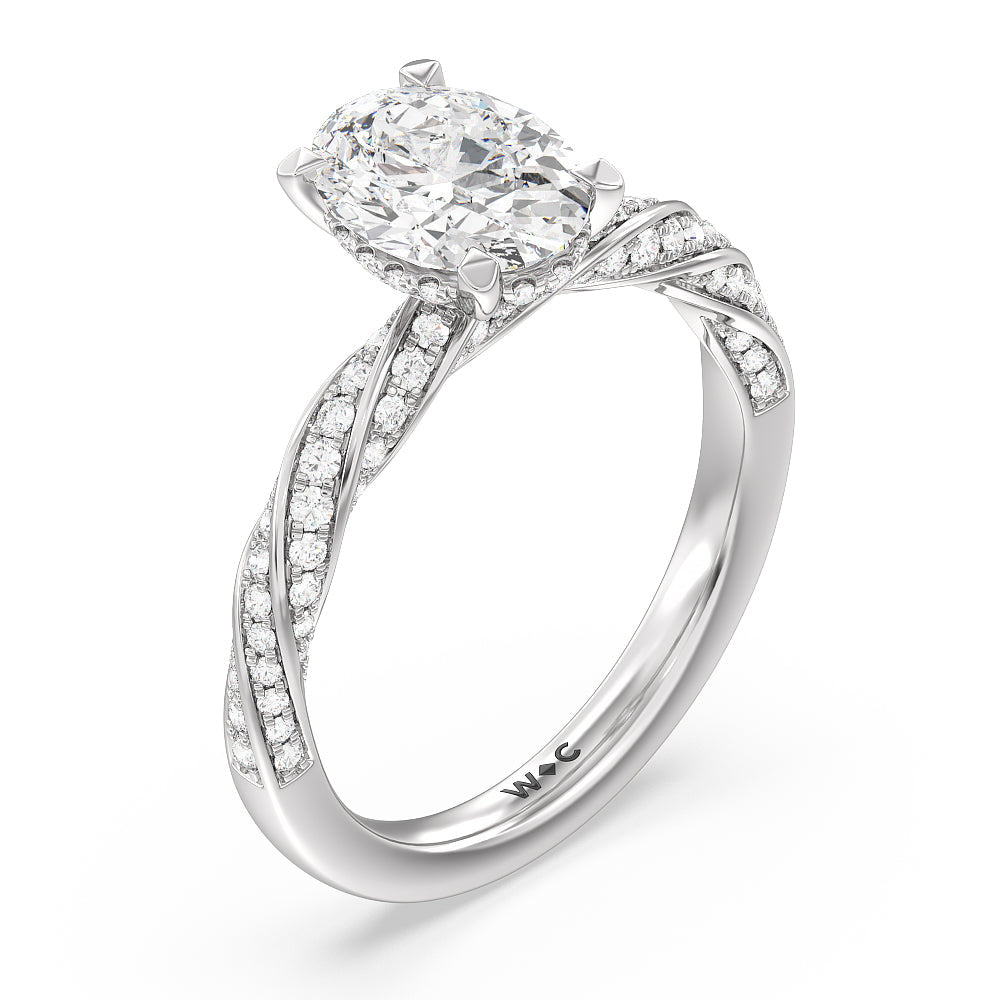 Oval Cut Twisted Rope Hidden Halo Engagement Ring with Lab Grown Diamond in 14KT Platinum view 3
