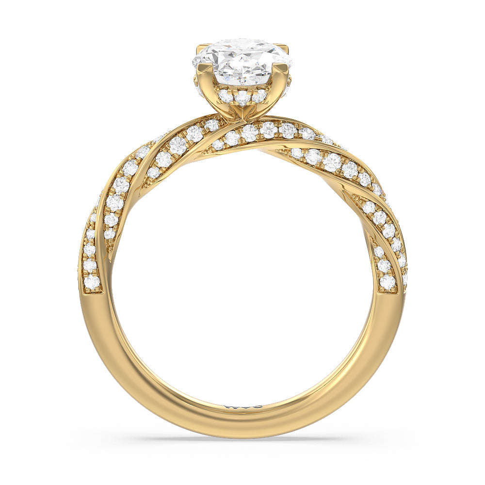 Oval Cut Twisted Rope Hidden Halo Engagement Ring with Lab Grown Diamond in 14KT Yellow Gold view 2
