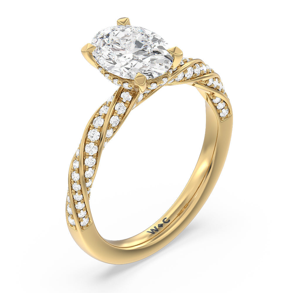 Oval Cut Twisted Rope Hidden Halo Engagement Ring with Lab Grown Diamond in 14KT Yellow Gold view 3
