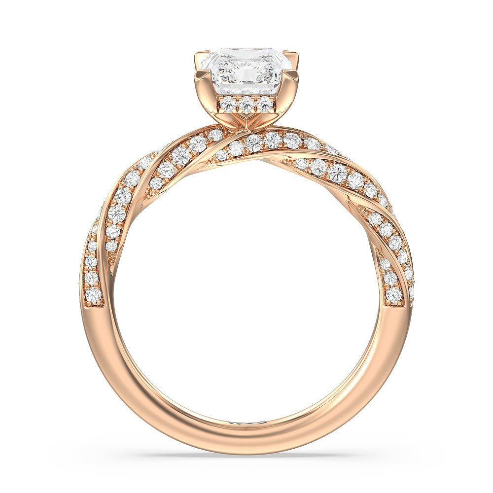 Radiant Cut Twisted Rope Hidden Halo Engagement Ring with Lab Grown Diamond in 14KT Rose Gold view 2
