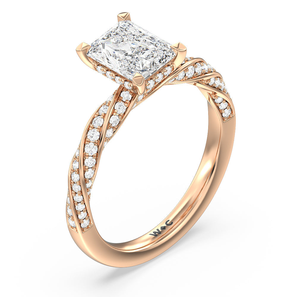 Radiant Cut Twisted Rope Hidden Halo Engagement Ring with Lab Grown Diamond in 14KT Rose Gold view 3
