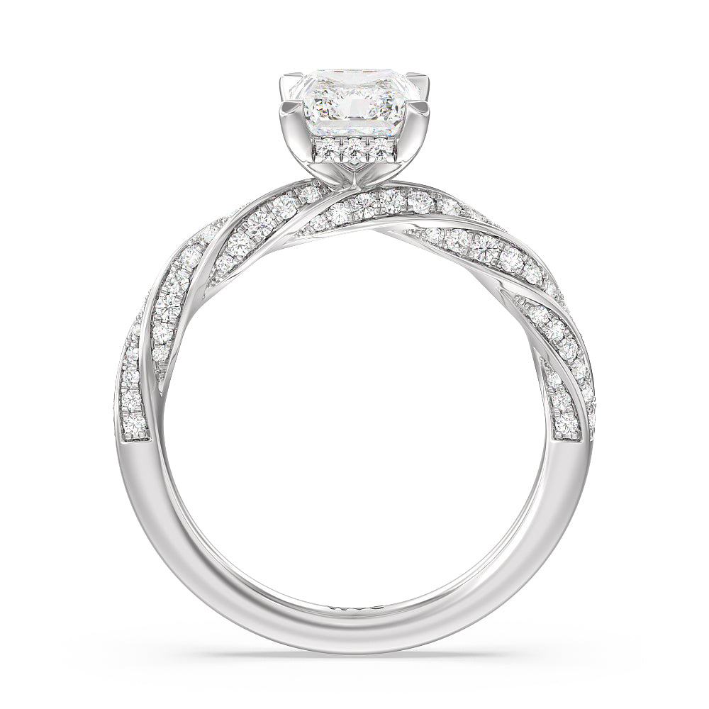 Radiant Cut Twisted Rope Hidden Halo Engagement Ring with Lab Grown Diamond in 14KT Platinum view 2
