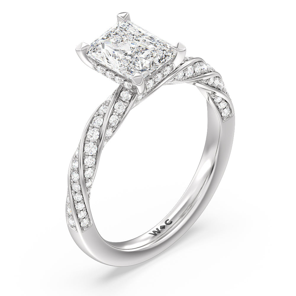 Radiant Cut Twisted Rope Hidden Halo Engagement Ring with Lab Grown Diamond in 14KT Platinum view 3

