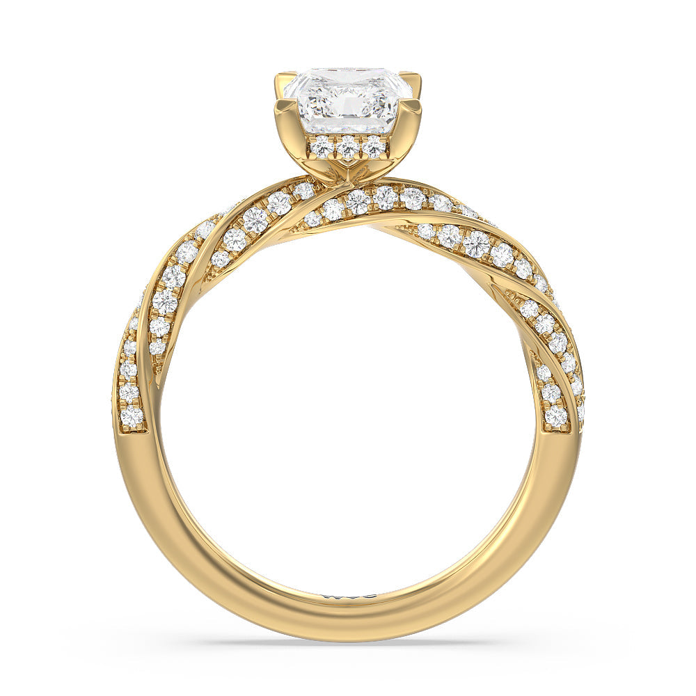 Radiant Cut Twisted Rope Hidden Halo Engagement Ring with Lab Grown Diamond in 14KT Yellow Gold view 2
