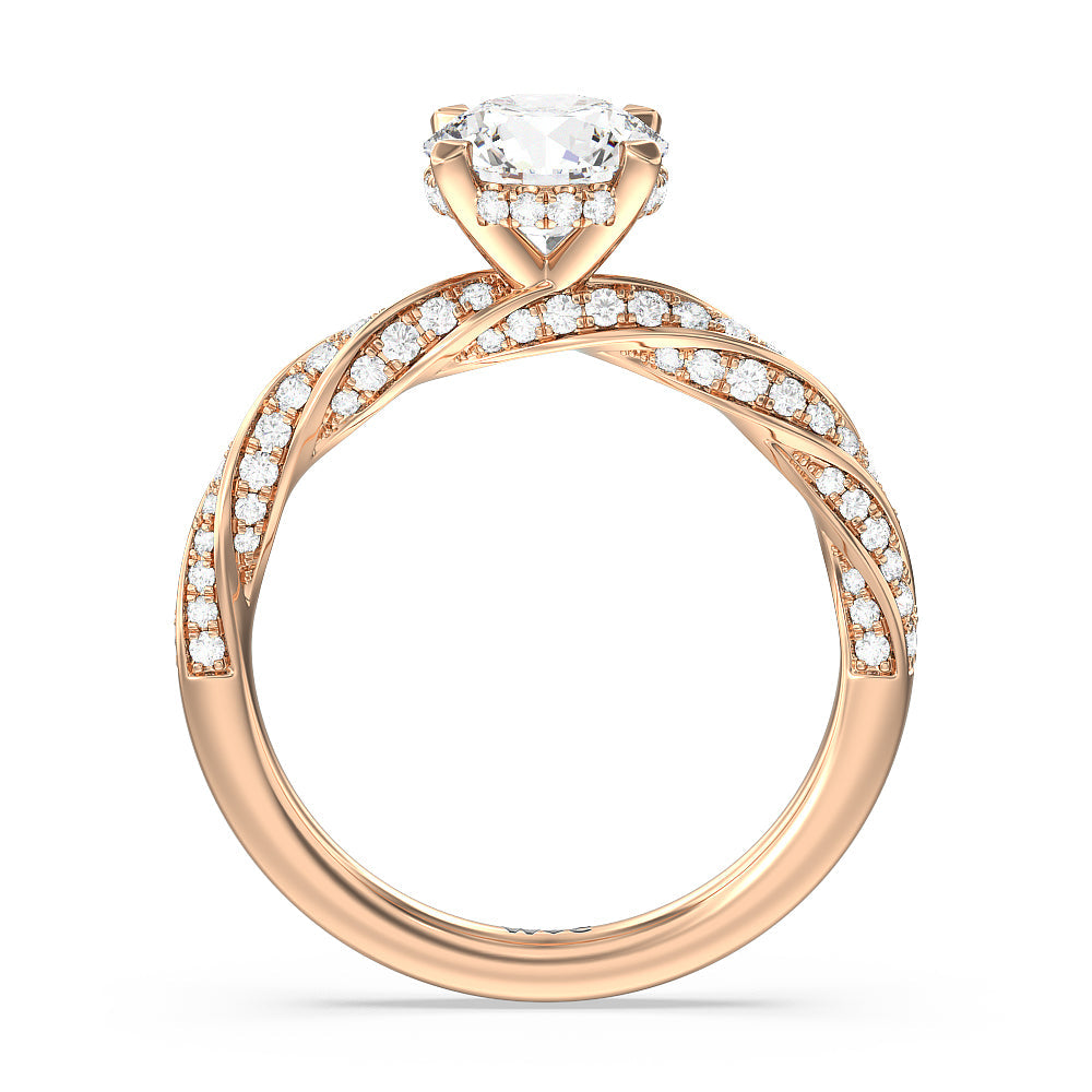 Round Cut Twisted Rope Hidden Halo Engagement Ring with Lab Grown Diamond in 14KT Rose Gold view 2

