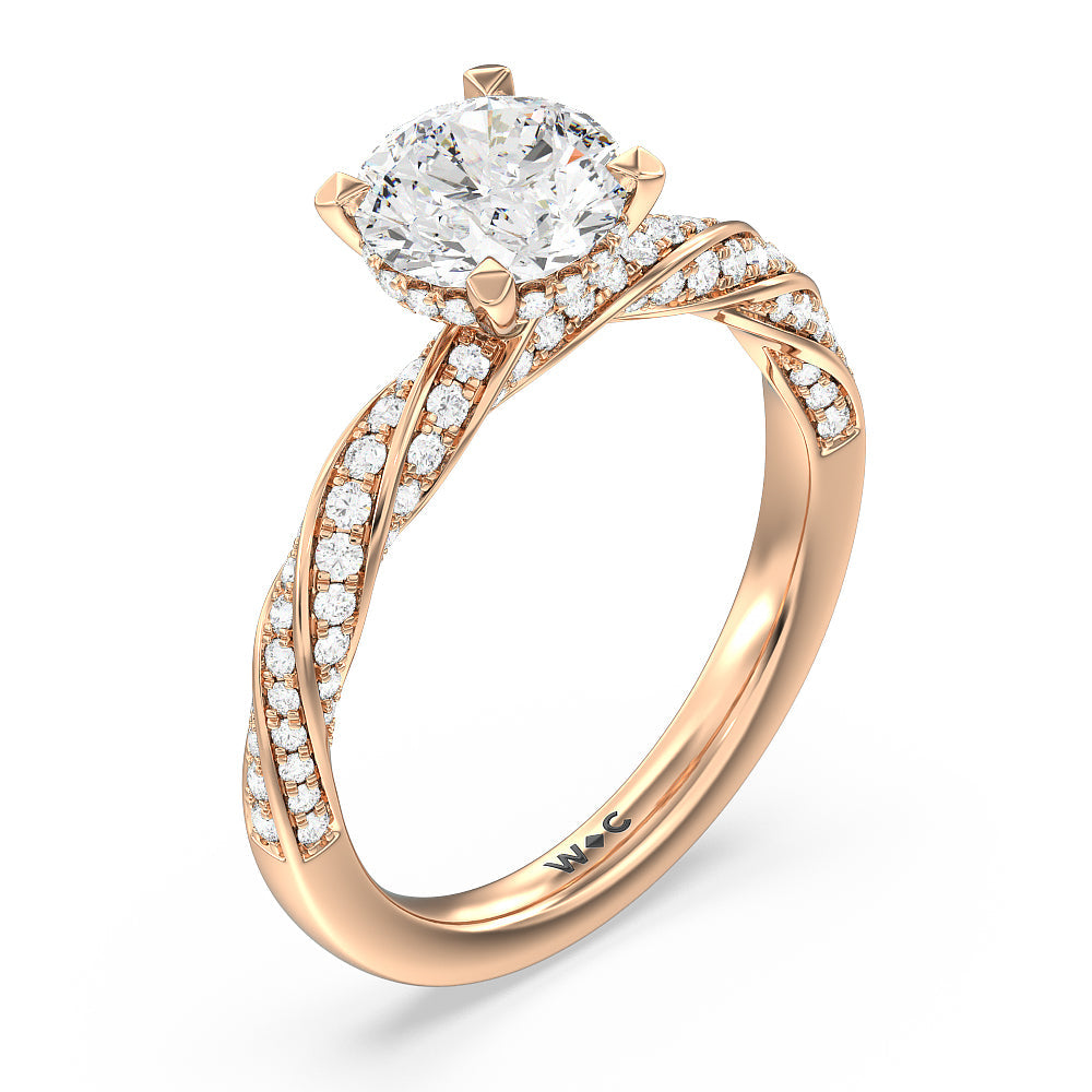 Round Cut Twisted Rope Hidden Halo Engagement Ring with Lab Grown Diamond in 14KT Rose Gold view 3
