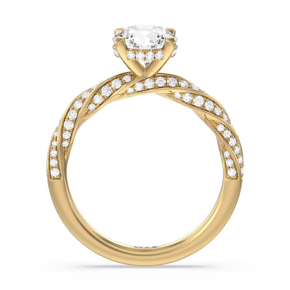Round Cut Twisted Rope Hidden Halo Engagement Ring with Lab Grown Diamond in 14KT Yellow Gold view 2
