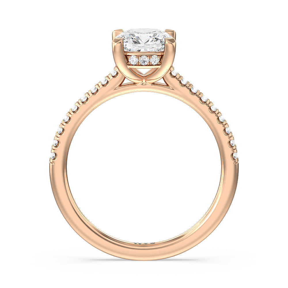 Channel Set Hidden Halo Engagement Ring with Cushion Cut Diamond in 14KT Rose Gold view 2

