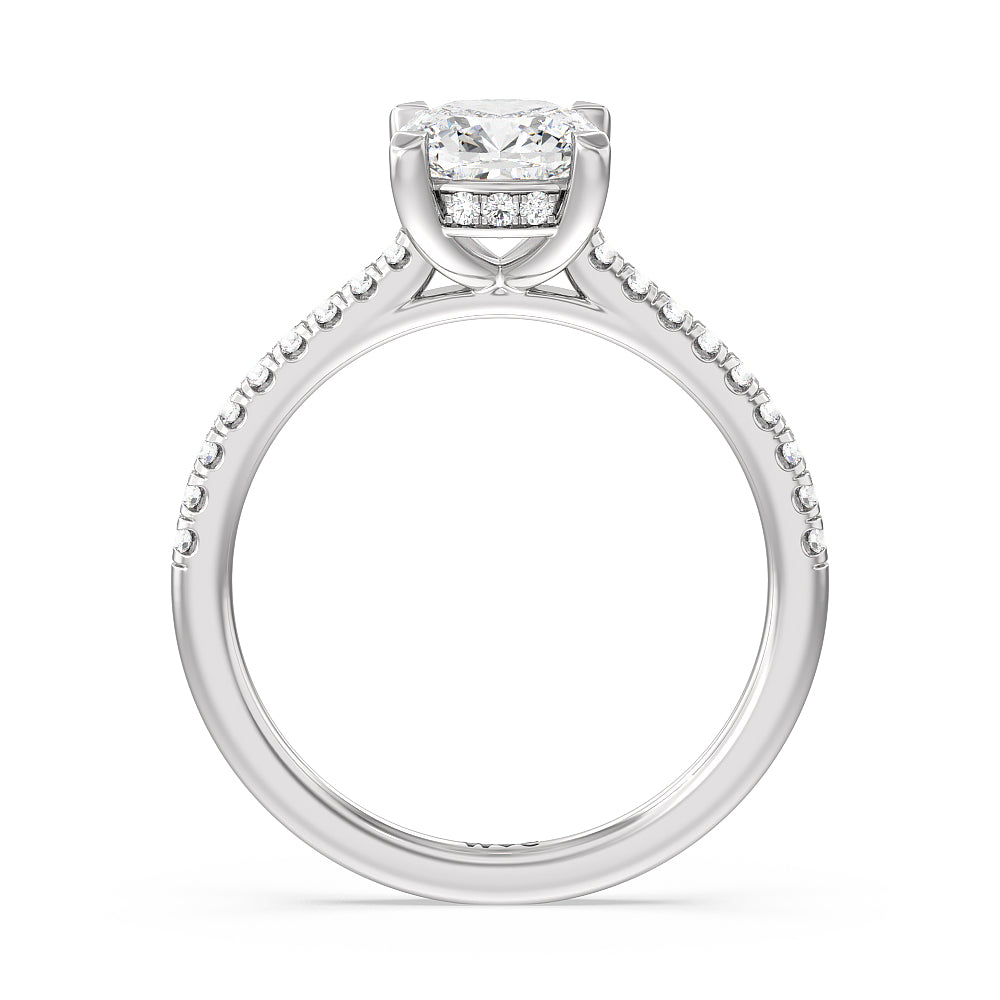 Channel Set Hidden Halo Engagement Ring with Cushion Cut Diamond in 14KT Platinum view 2
