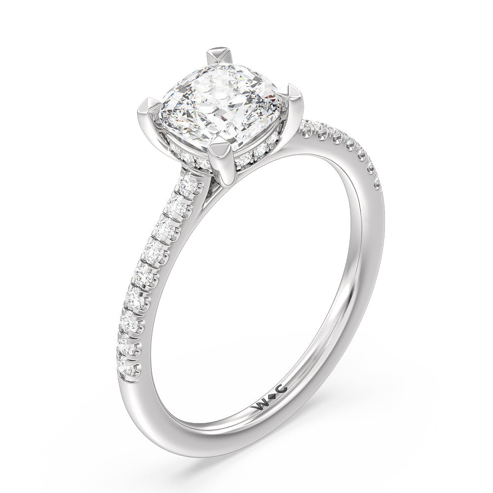 Channel Set Hidden Halo Engagement Ring with Cushion Cut Diamond in 14KT Platinum view 3
