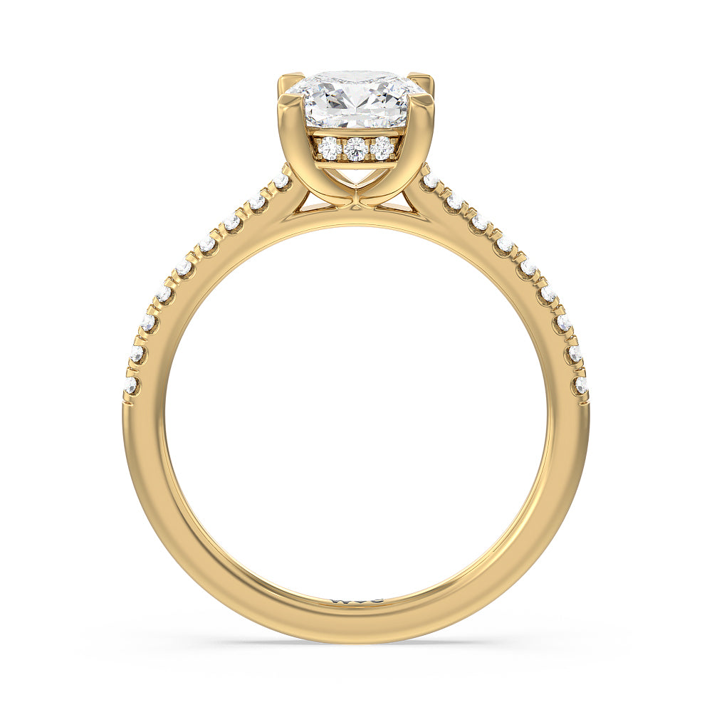 Channel Set Hidden Halo Engagement Ring with Cushion Cut Diamond in 14KT Yellow Gold view 2
