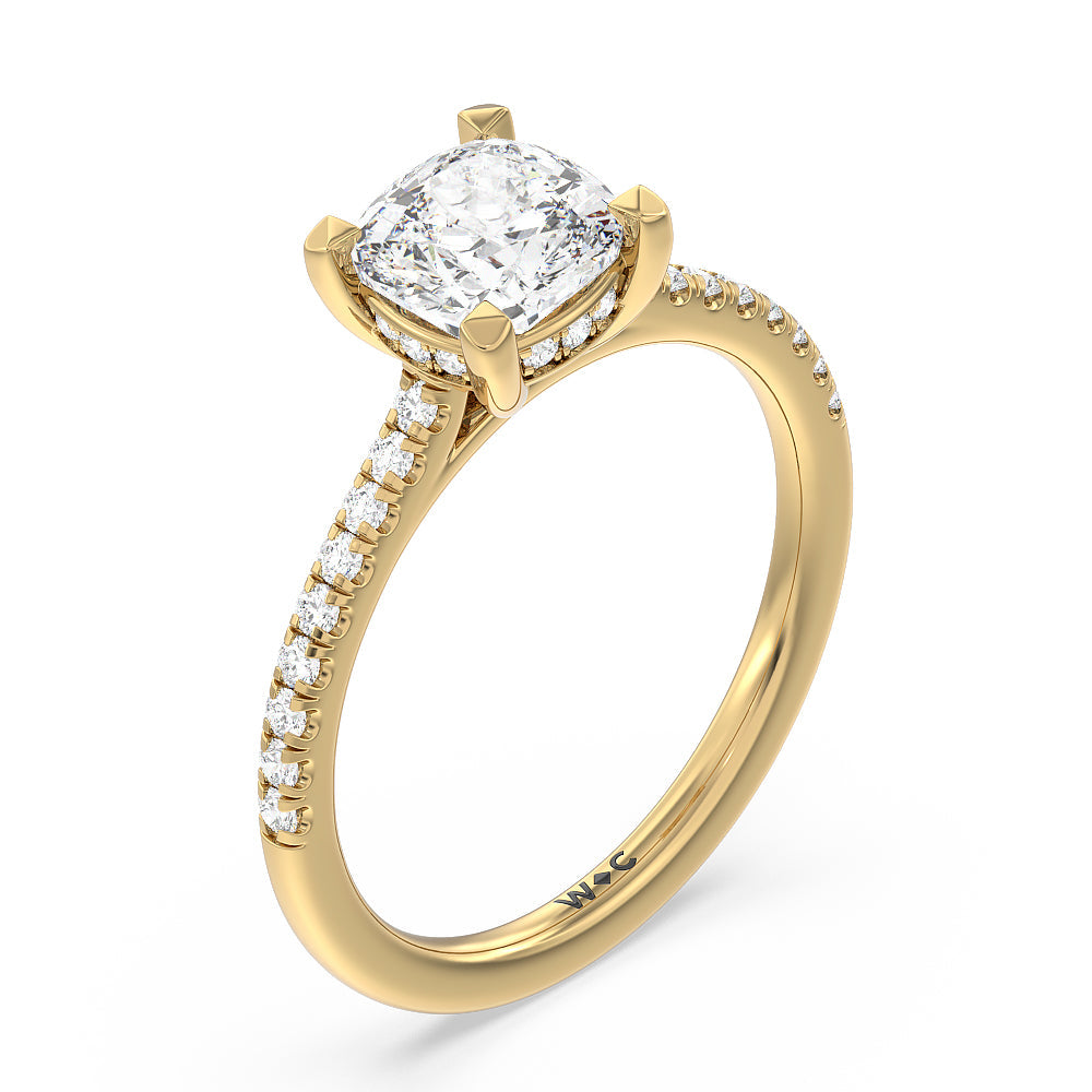 Channel Set Hidden Halo Engagement Ring with Cushion Cut Diamond in 14KT Yellow Gold view 3
