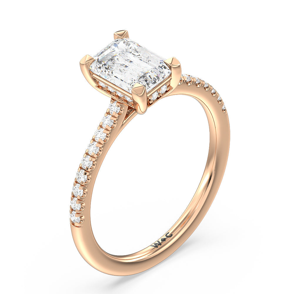 Channel Set Hidden Halo Engagement Ring with Emerald Cut Diamond in 14KT Rose Gold view 3
