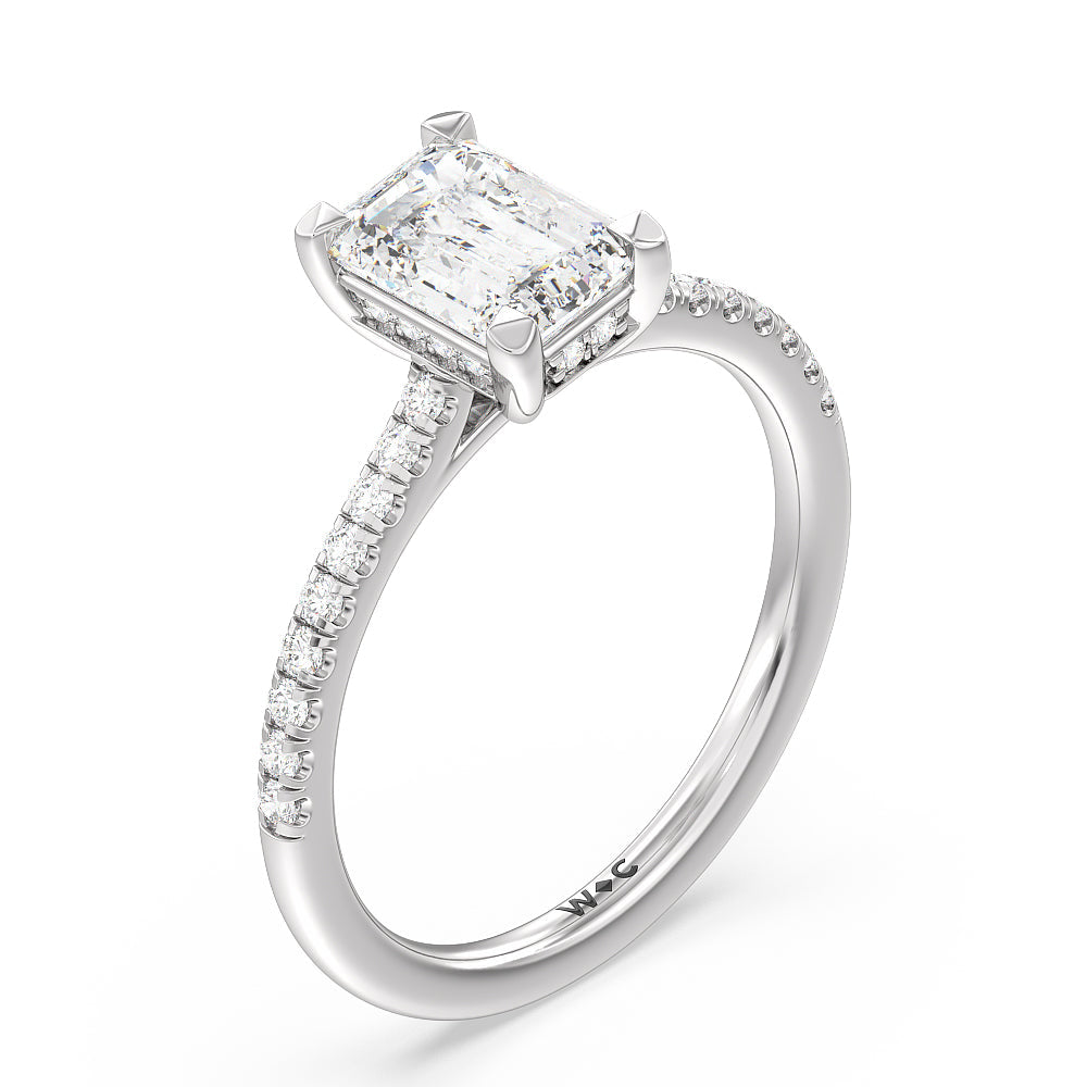 Channel Set Hidden Halo Engagement Ring with Emerald Cut Diamond in 14KT Platinum view 3
