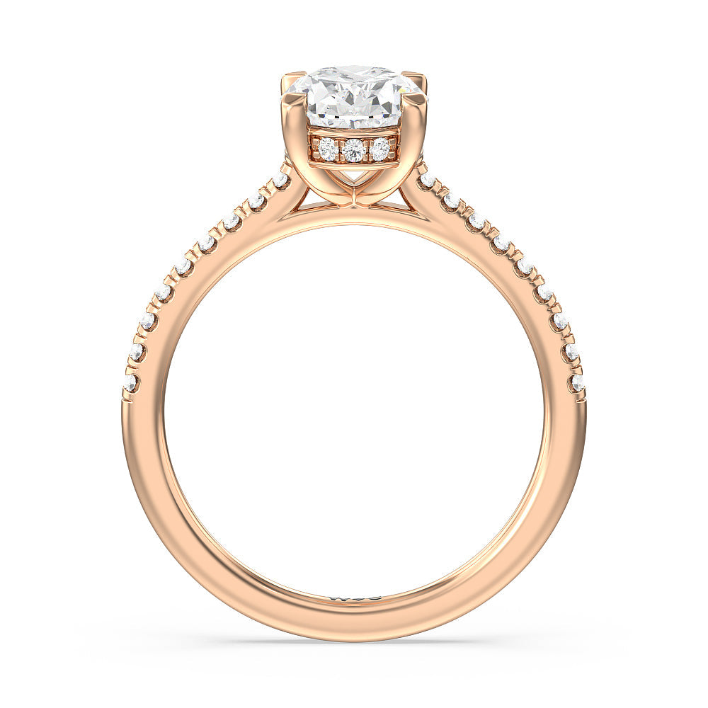 Channel Set Hidden Halo Engagement Ring with Oval Cut Diamond in 14KT Rose Gold view 2
