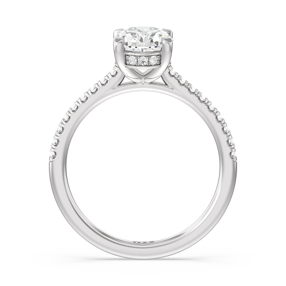 Channel Set Hidden Halo Engagement Ring with Oval Cut Diamond in 14KT Platinum view 2

