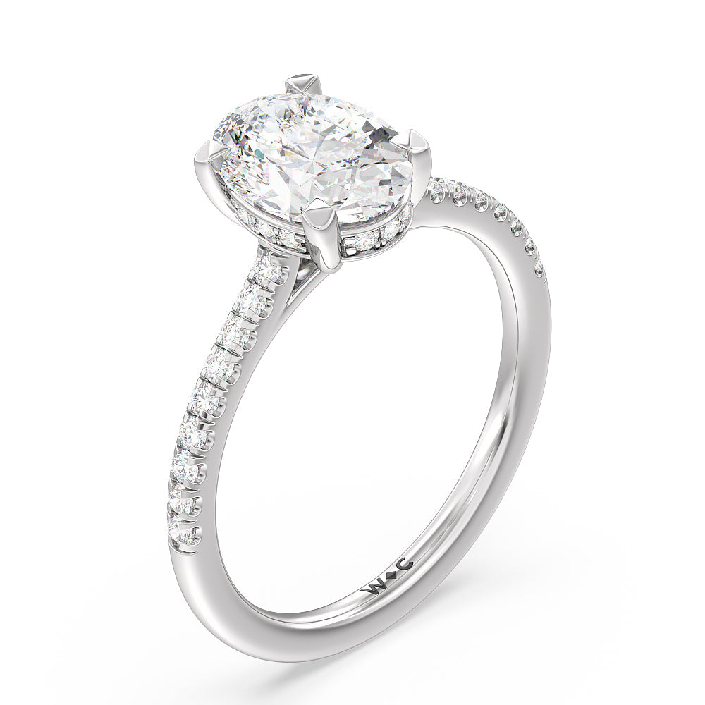 Channel Set Hidden Halo Engagement Ring with Oval Cut Diamond in 14KT Platinum view 3
