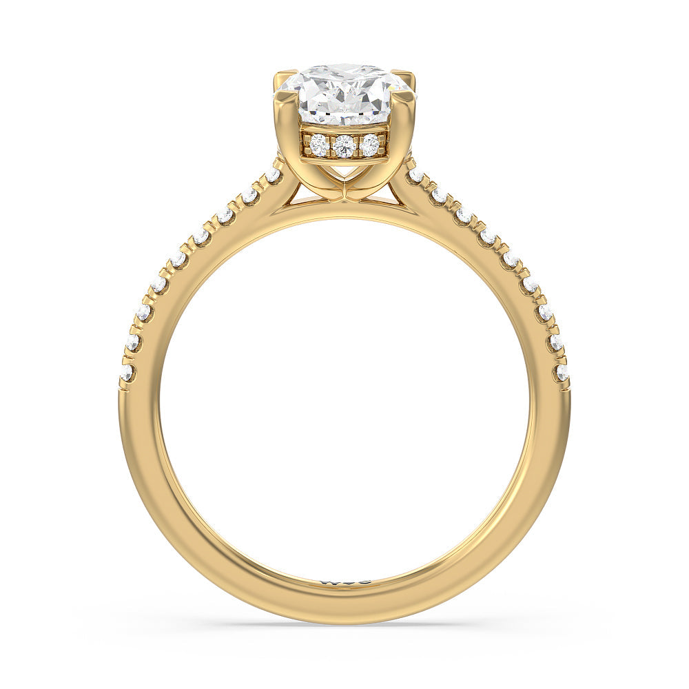 Channel Set Hidden Halo Engagement Ring with Oval Cut Diamond in 14KT Yellow Gold view 2
