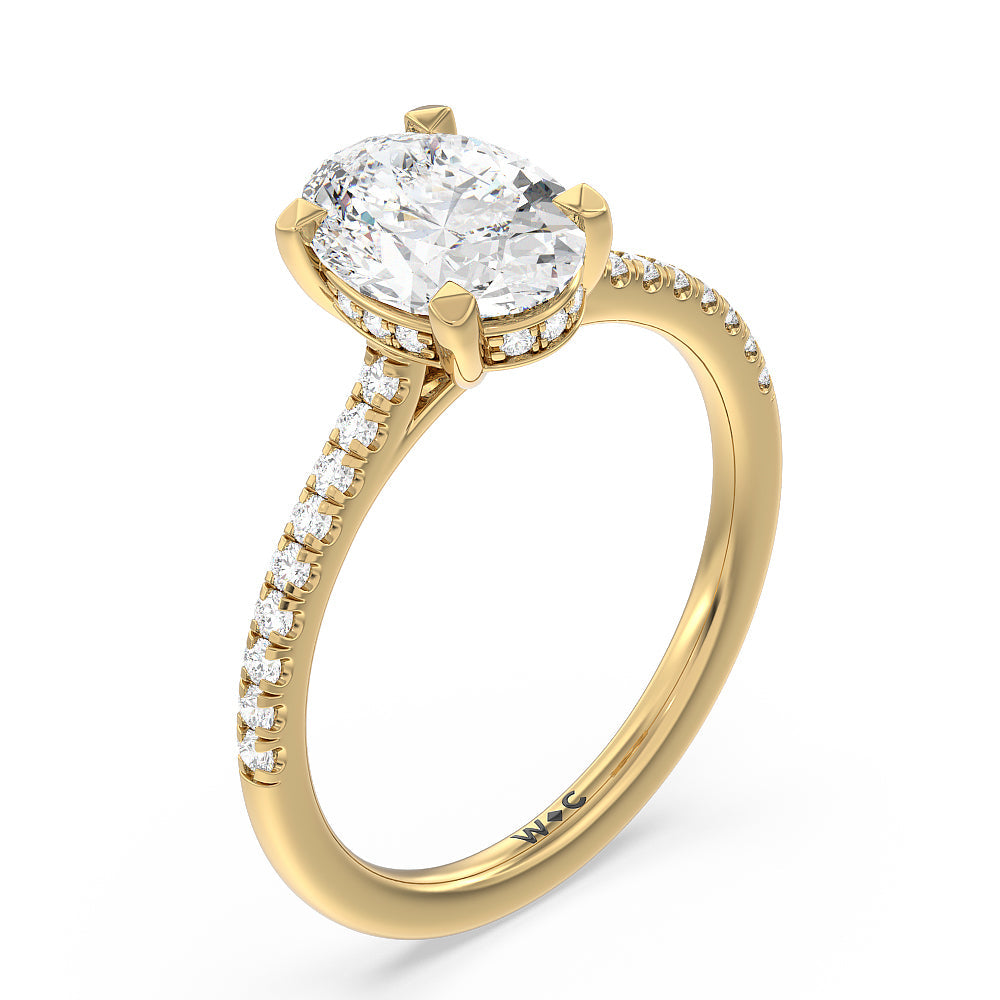 Channel Set Hidden Halo Engagement Ring with Oval Cut Diamond in 14KT Yellow Gold view 3

