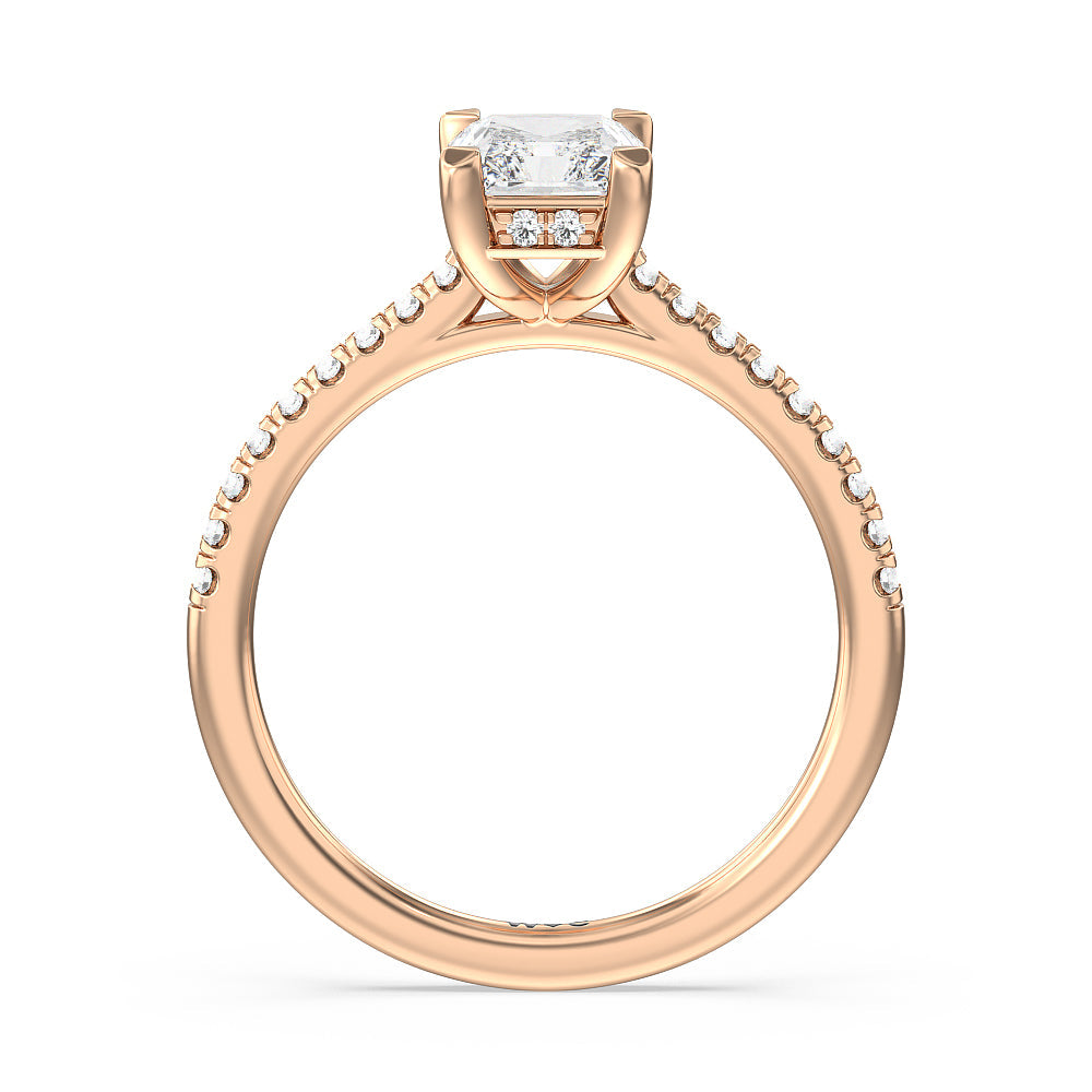 Channel Set Hidden Halo Engagement Ring with Radiant Cut Diamond in 14KT Rose Gold view 2
