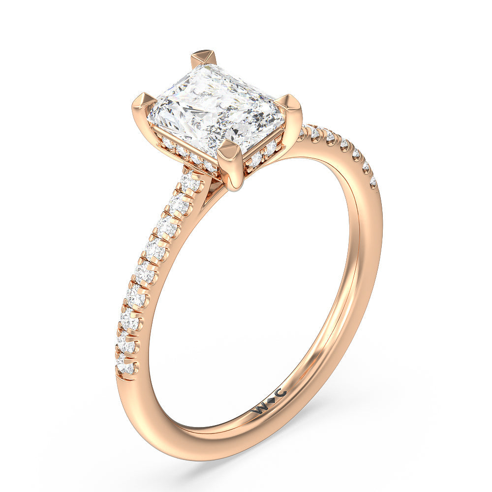 Channel Set Hidden Halo Engagement Ring with Radiant Cut Diamond in 14KT Rose Gold view 3
