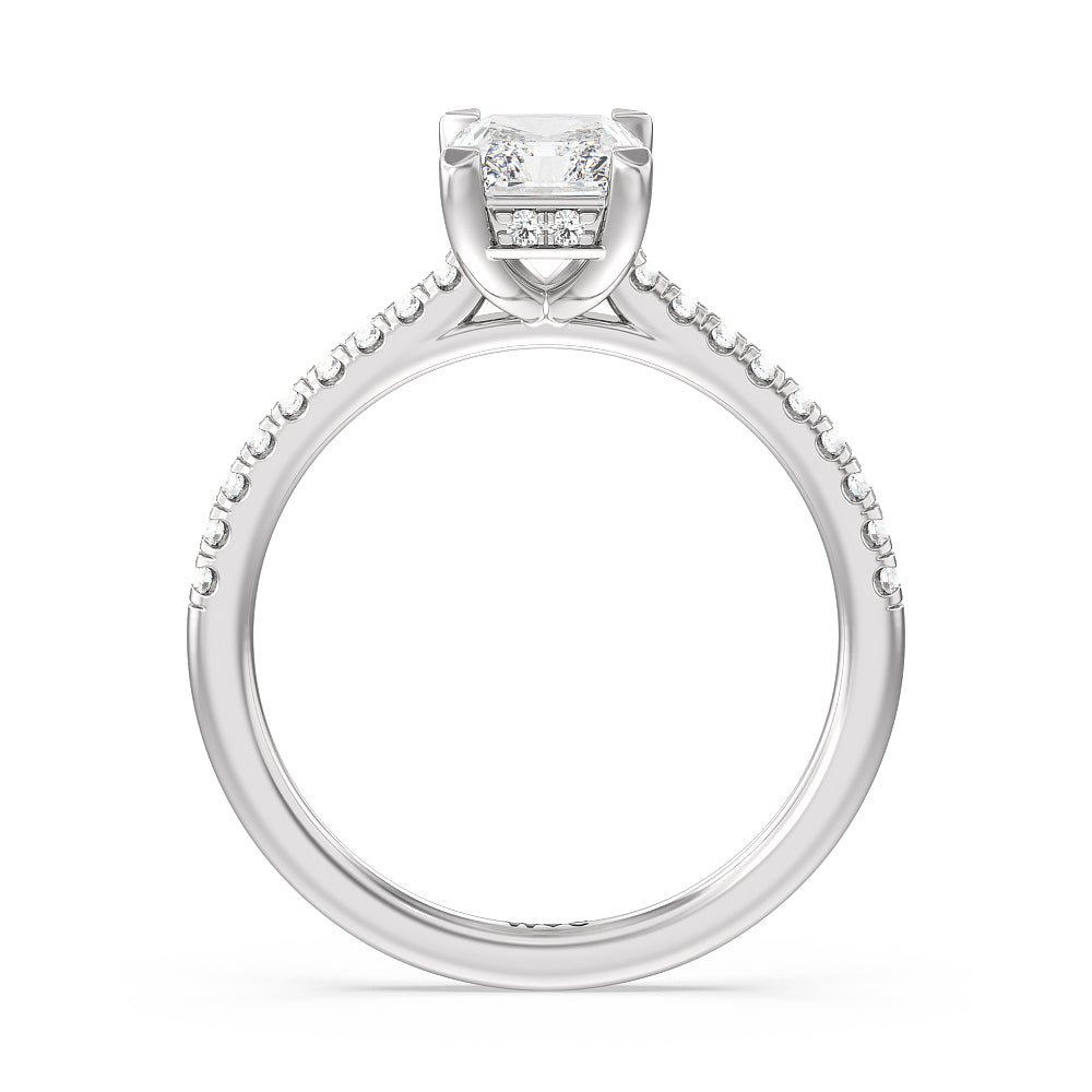Channel Set Hidden Halo Engagement Ring with Radiant Cut Diamond in 14KT Platinum view 2
