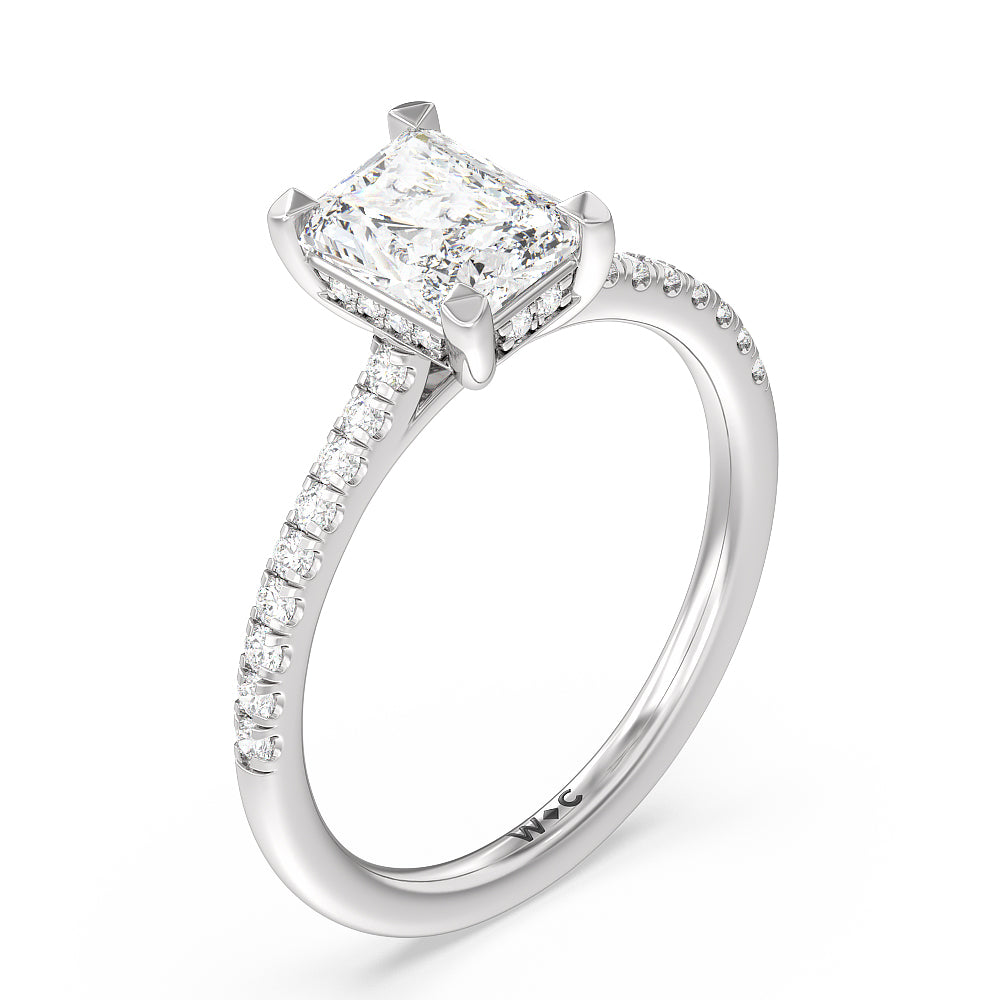 Channel Set Hidden Halo Engagement Ring with Radiant Cut Diamond in 14KT Platinum view 3
