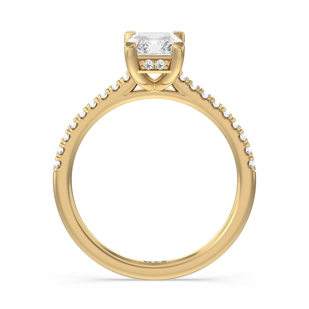 Channel Set Hidden Halo Engagement Ring with Radiant Cut Diamond in 14KT Yellow Gold view 2
