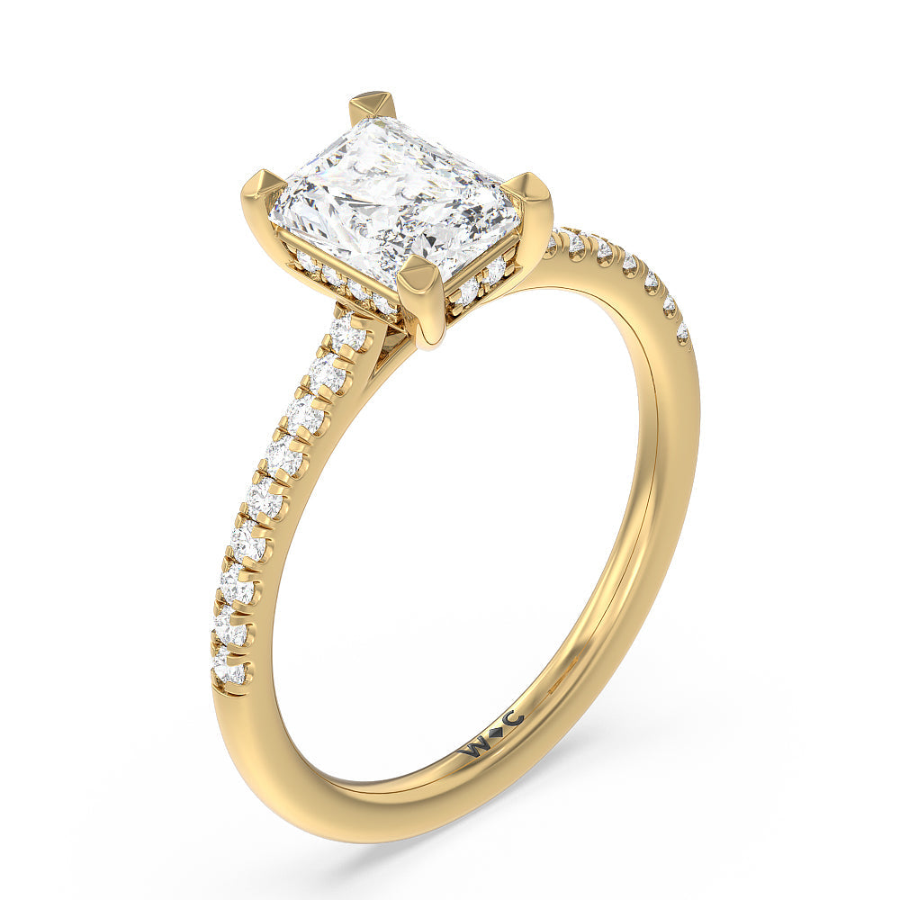 Channel Set Hidden Halo Engagement Ring with Radiant Cut Diamond in 14KT Yellow Gold view 3
