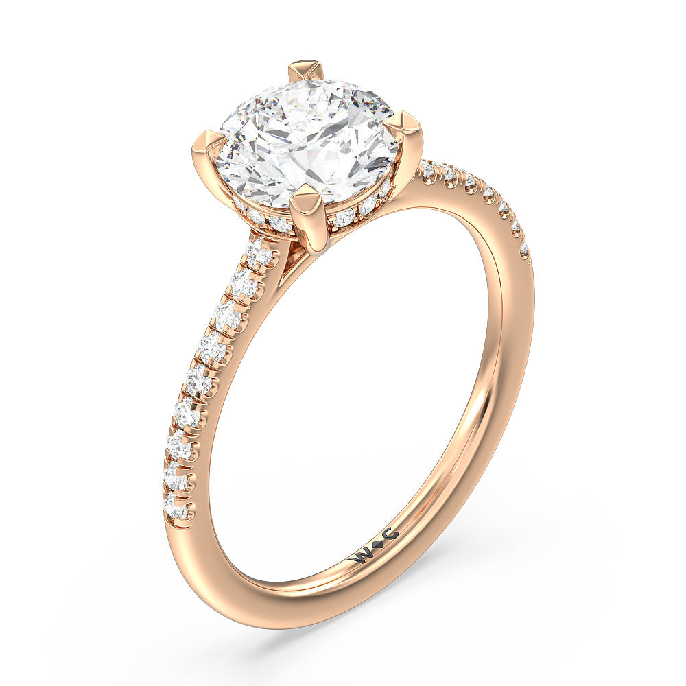 Channel Set Hidden Halo Engagement Ring with Round Cut Diamond in 14KT Rose Gold view 3
