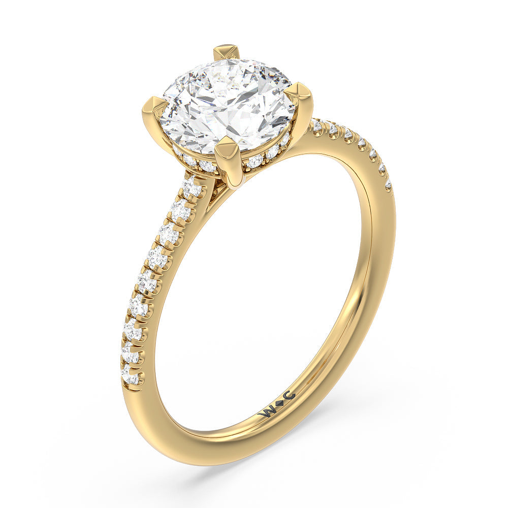 Channel Set Hidden Halo Engagement Ring with Round Cut Diamond in 14KT Yellow Gold view 3
