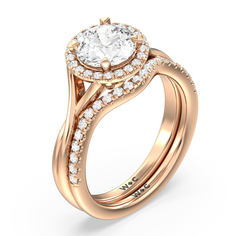 Cushion Cut Criss Cross Shank Halo Engagement Ring with Lab Grown Diamond in 14KT Rose Gold view 4
