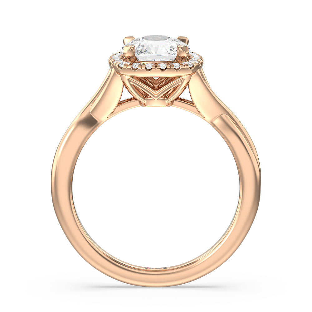 Cushion Cut Criss Cross Shank Halo Engagement Ring with Lab Grown Diamond in 14KT Rose Gold view 2
