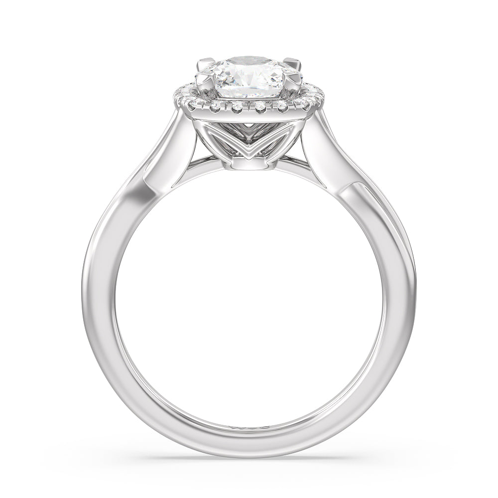Cushion Cut Criss Cross Shank Halo Engagement Ring with Lab Grown Diamond in 14KT Platinum view 2
