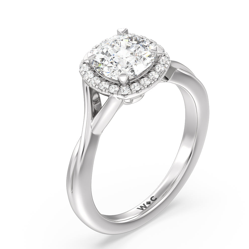 Cushion Cut Criss Cross Shank Halo Engagement Ring with Lab Grown Diamond in 14KT Platinum view 3
