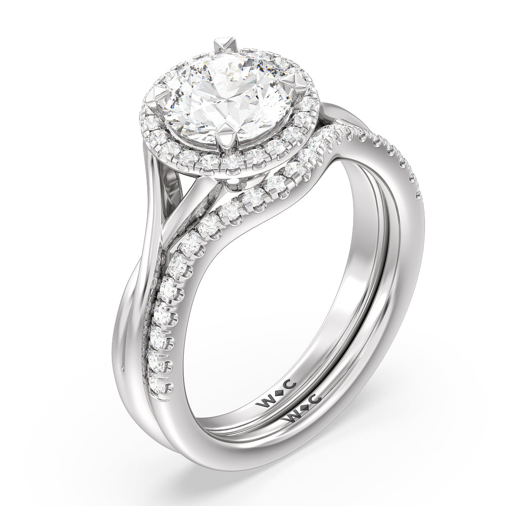 Emerald Cut Criss Cross Shank Halo Engagement Ring with Lab Grown Diamond in 14KT Platinum view 4
