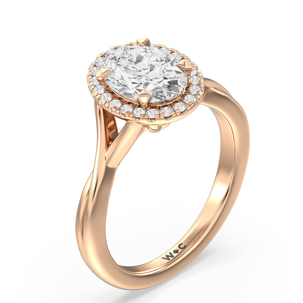 Oval Cut Criss Cross Shank Halo Engagement Ring with Lab Grown Diamond in 14KT Rose Gold view 3
