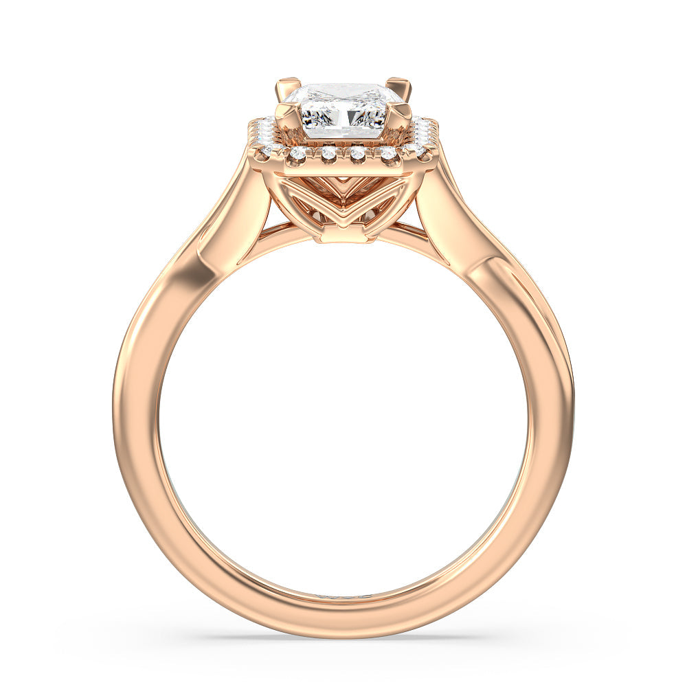 Radiant Cut Criss Cross Shank Halo Engagement Ring with Lab Grown Diamond in 14KT Rose Gold view 2
