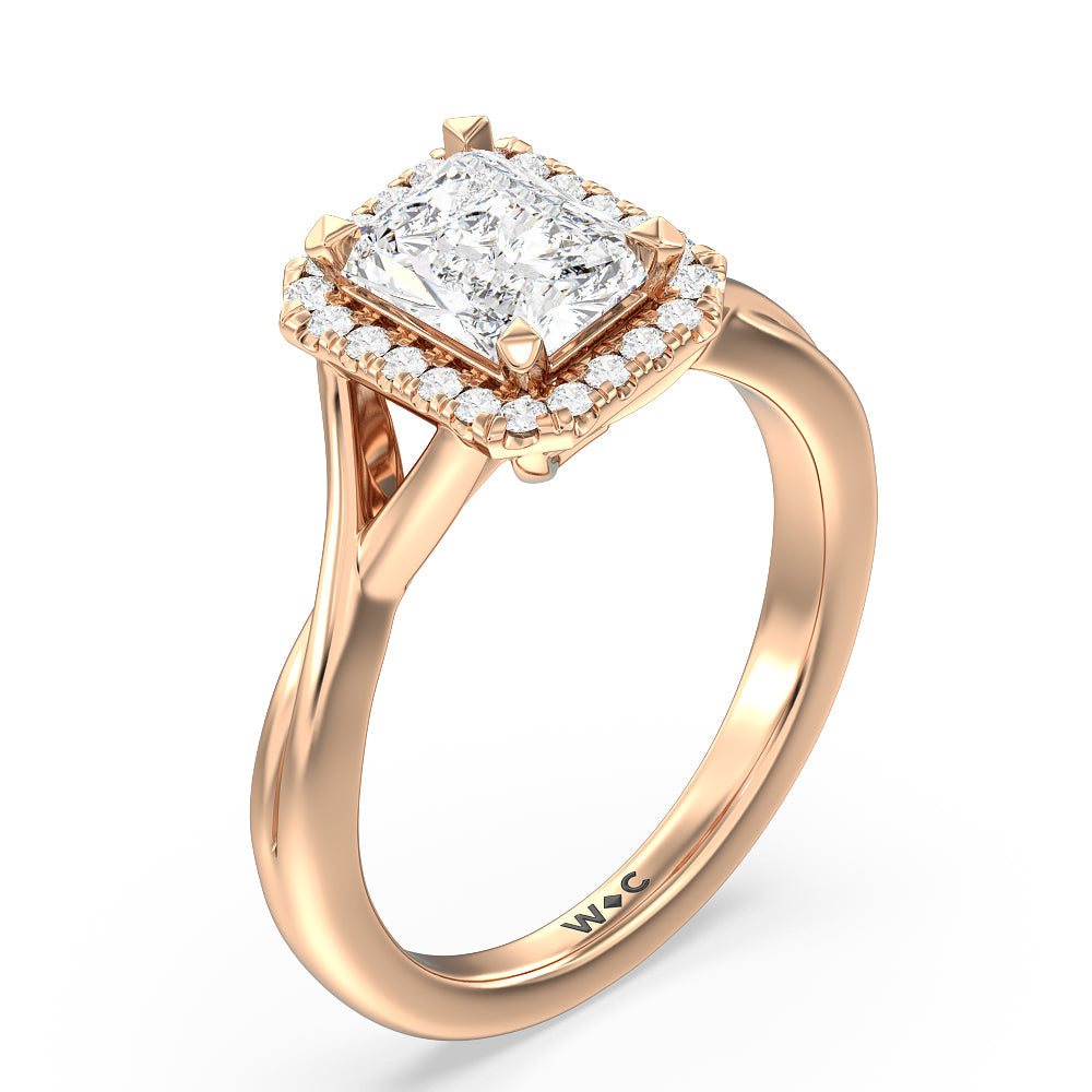 Radiant Cut Criss Cross Shank Halo Engagement Ring with Lab Grown Diamond in 14KT Rose Gold view 3
