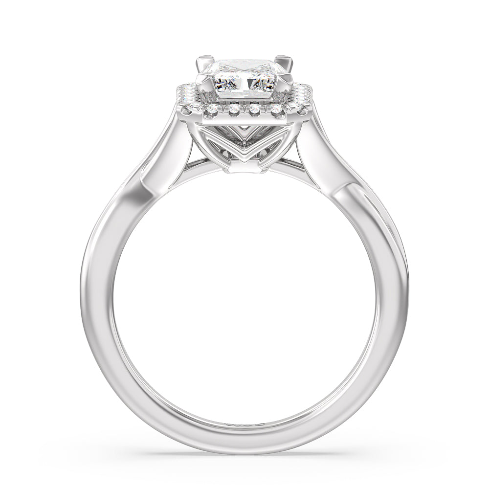 Radiant Cut Criss Cross Shank Halo Engagement Ring with Lab Grown Diamond in 14KT Platinum view 2
