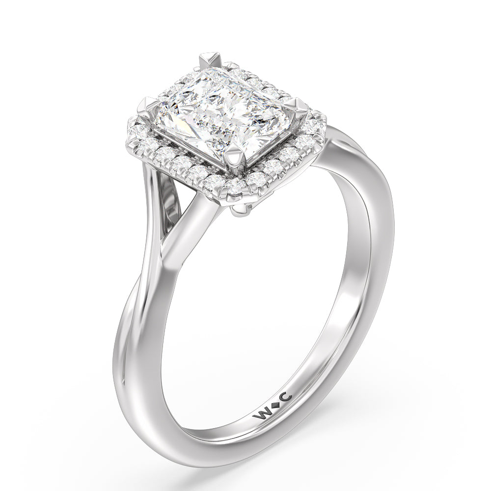 Radiant Cut Criss Cross Shank Halo Engagement Ring with Lab Grown Diamond in 14KT Platinum view 3
