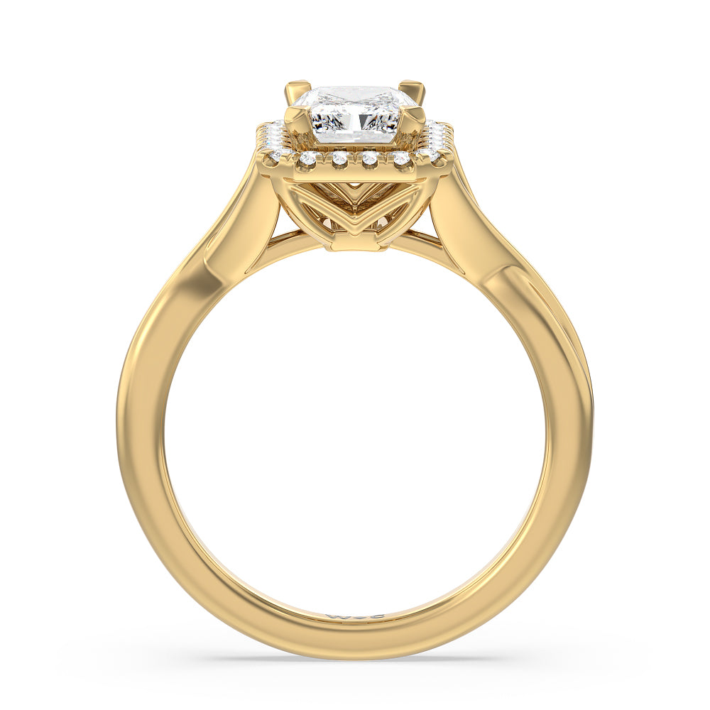 Radiant Cut Criss Cross Shank Halo Engagement Ring with Lab Grown Diamond in 14KT Yellow Gold view 2
