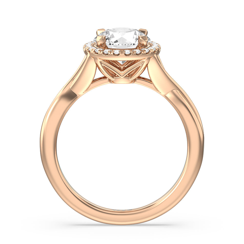 Round Cut Criss Cross Shank Halo Engagement Ring with Lab Grown Diamond in 14KT Rose Gold view 2
