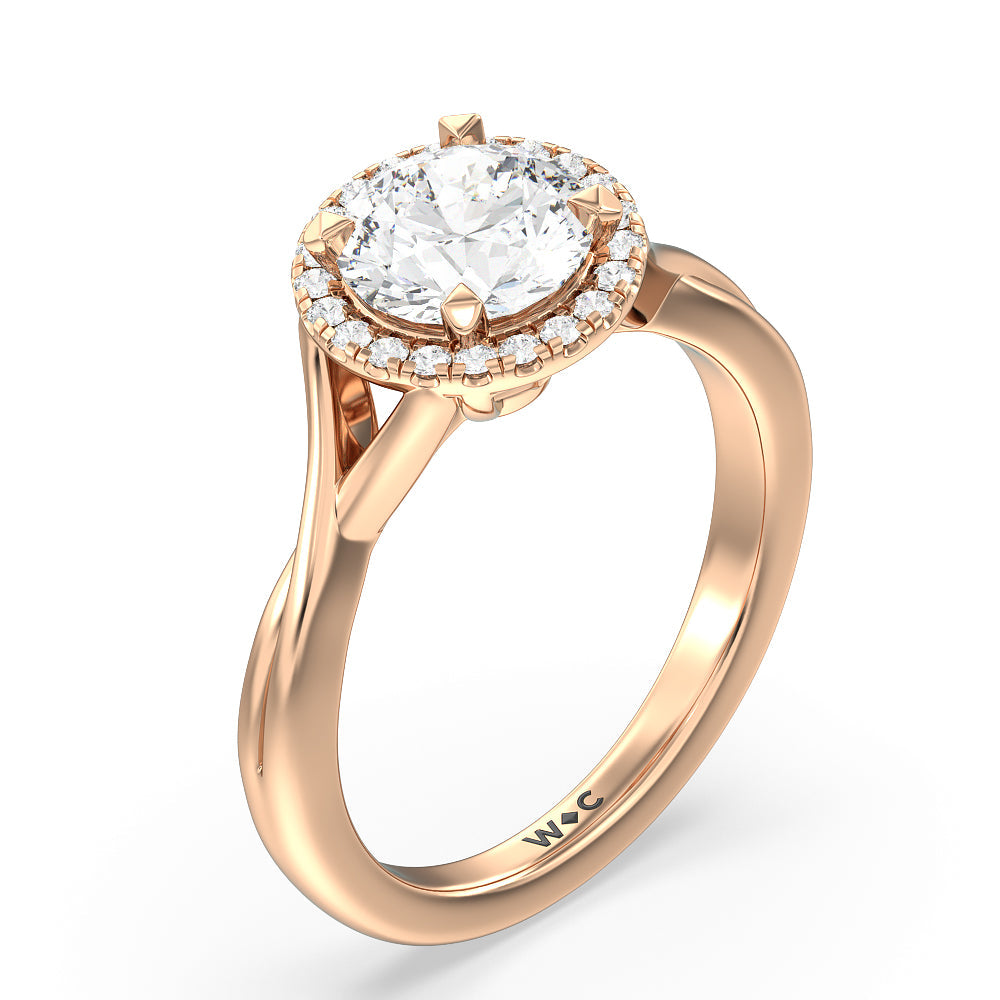 Round Cut Criss Cross Shank Halo Engagement Ring with Lab Grown Diamond in 14KT Rose Gold view 3
