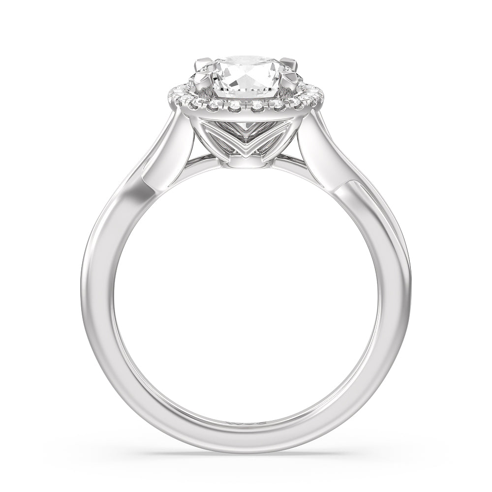 Round Cut Criss Cross Shank Halo Engagement Ring with Lab Grown Diamond in 14KT Platinum view 2
