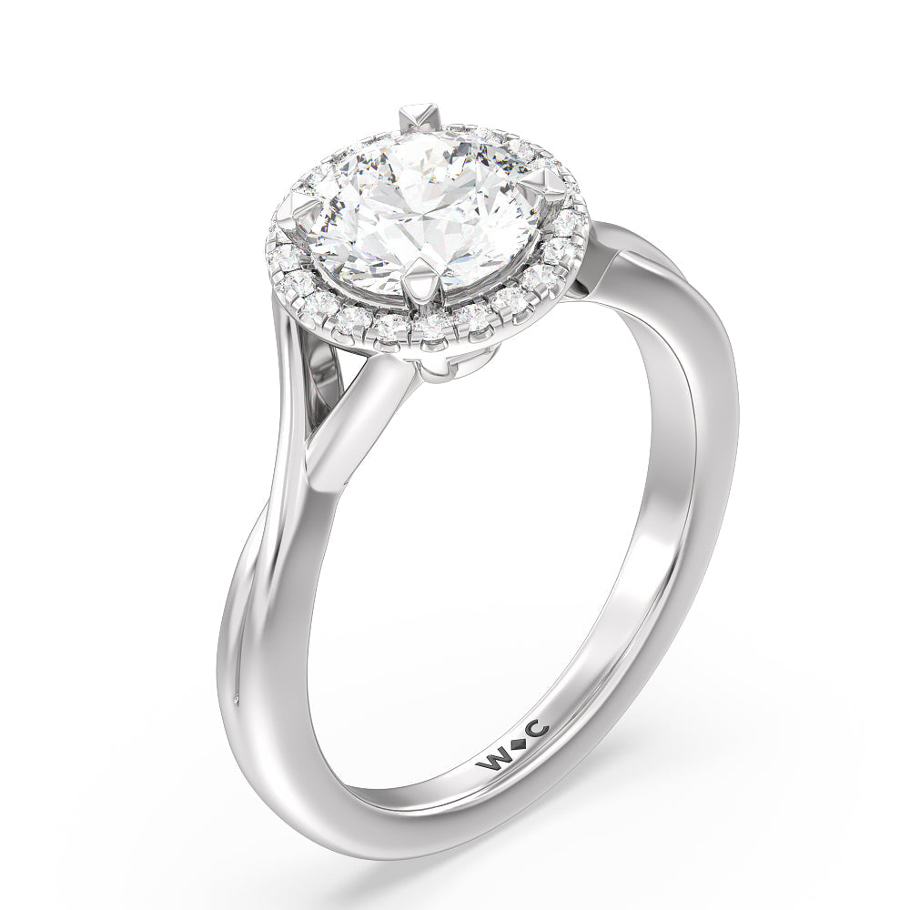 Round Cut Criss Cross Shank Halo Engagement Ring with Lab Grown Diamond in 14KT Platinum view 3
