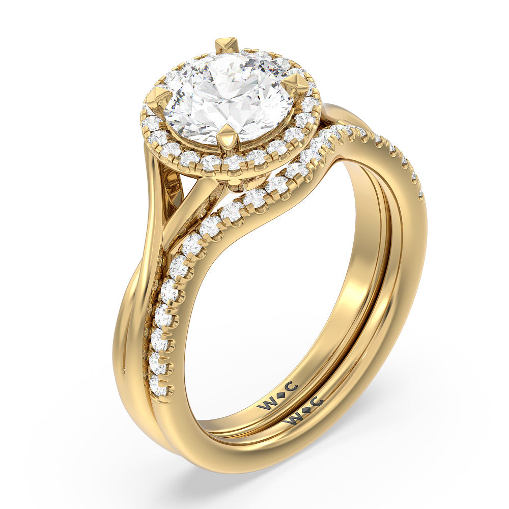 Round Cut Criss Cross Shank Halo Engagement Ring with Lab Grown Diamond in 14KT Yellow Gold view 4
