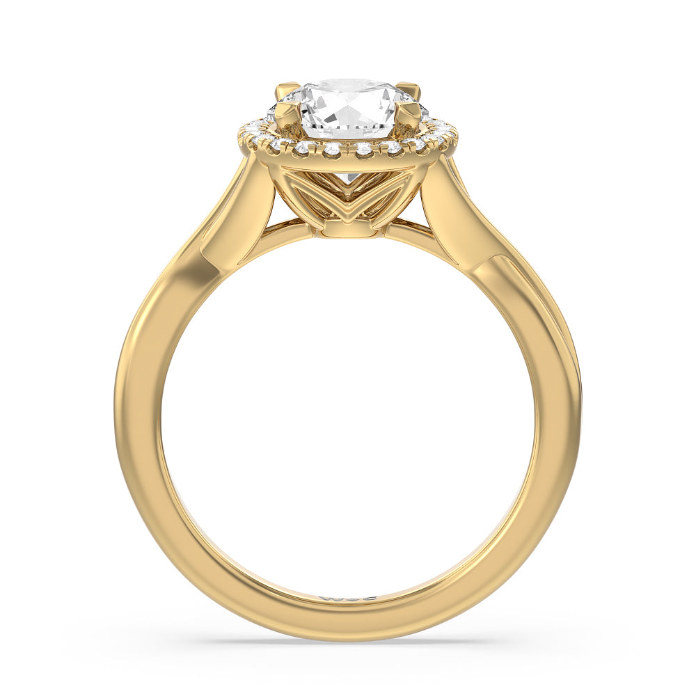 Round Cut Criss Cross Shank Halo Engagement Ring with Lab Grown Diamond in 14KT Yellow Gold view 2
